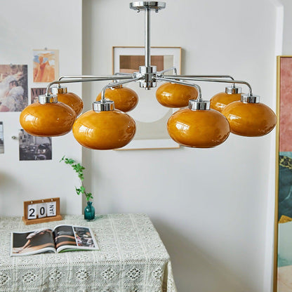 Elegant Oval Persimmon Chandelier with Adjustable Height & LED Lights