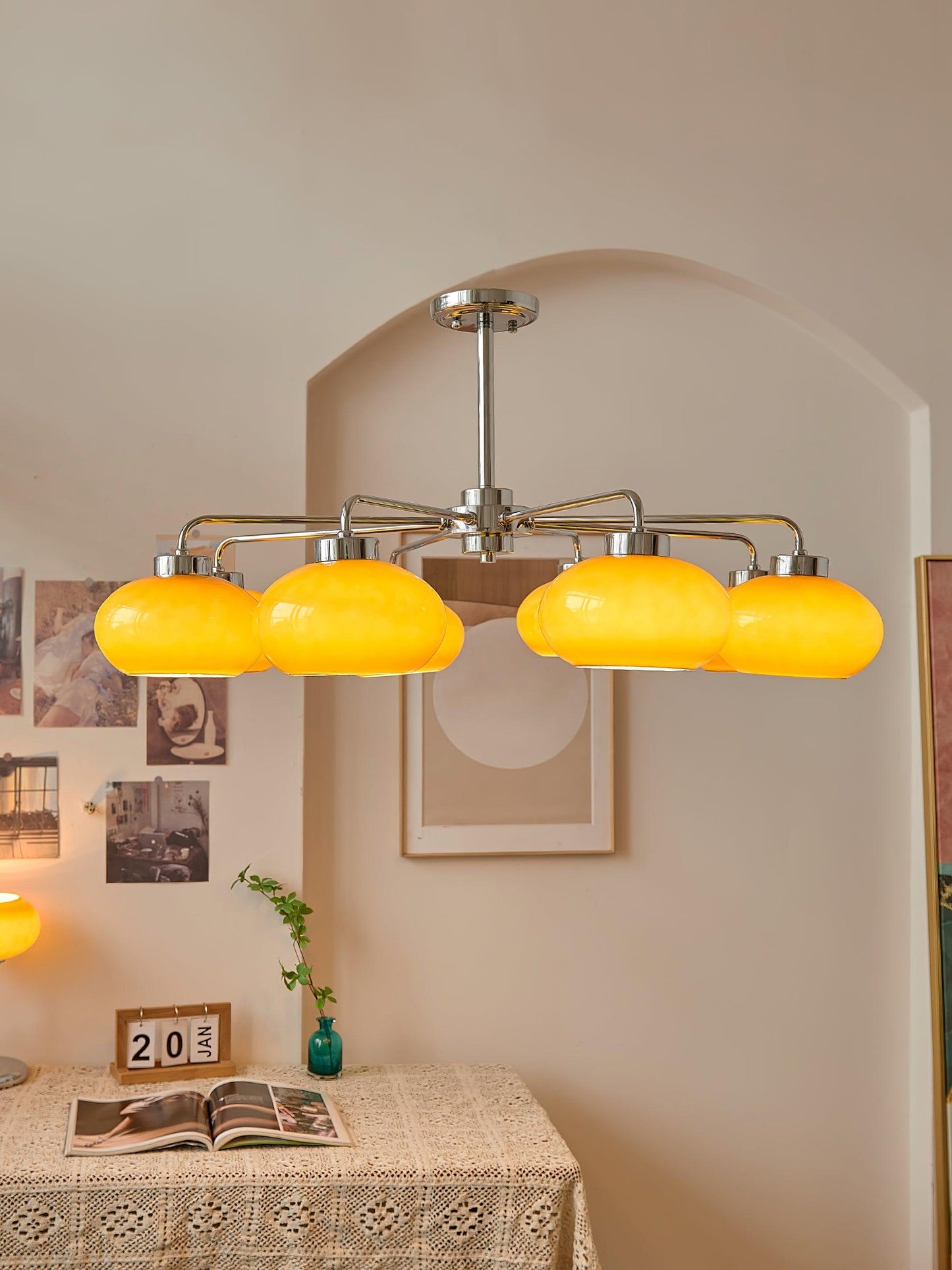 Elegant Oval Persimmon Chandelier with Adjustable Height & LED Lights
