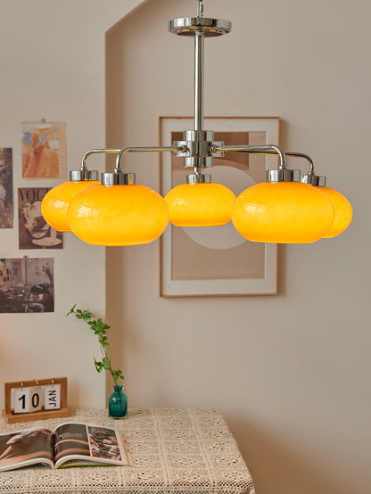 Elegant Oval Persimmon Chandelier with Adjustable Height & LED Lights