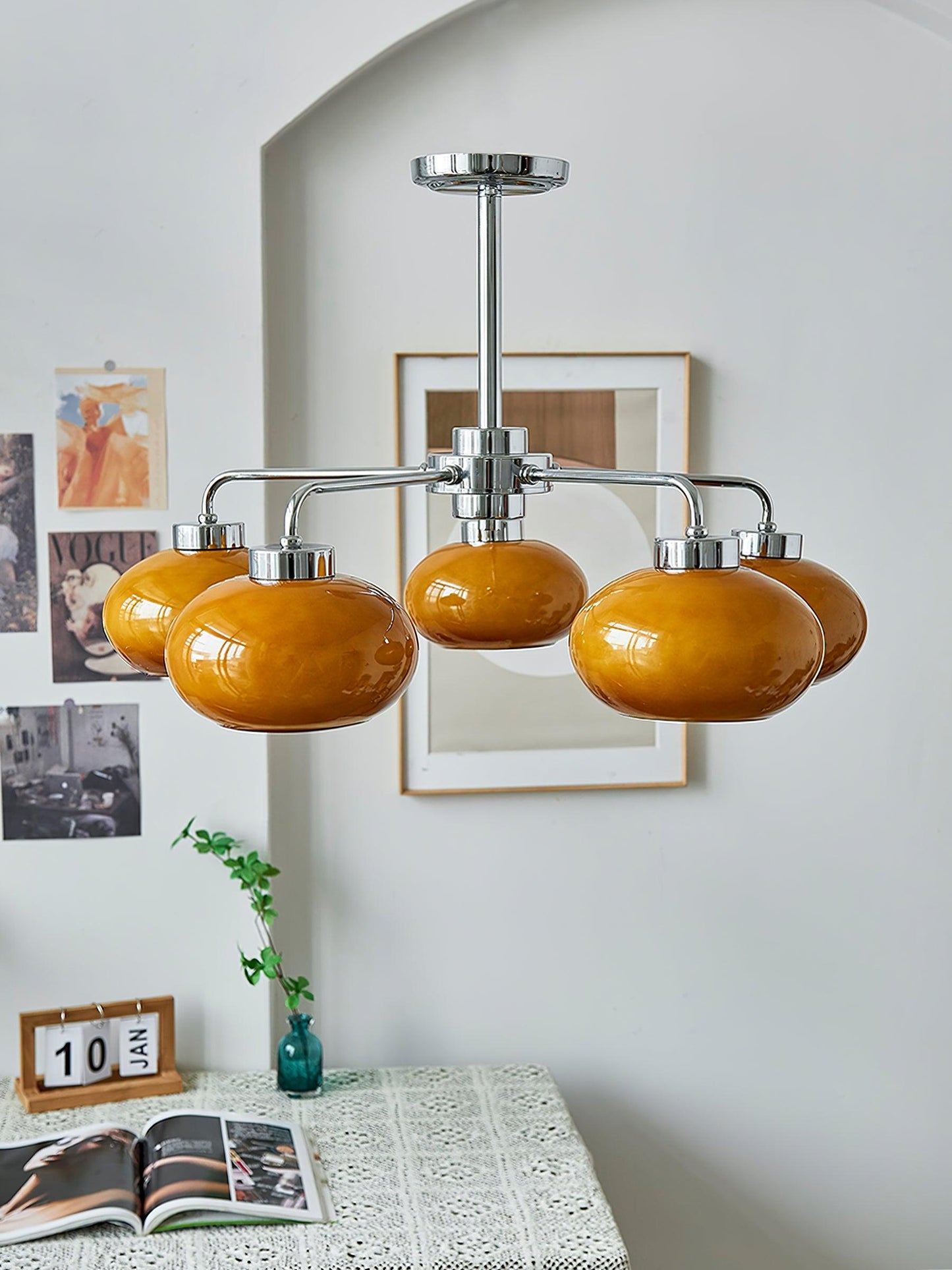 Elegant Oval Persimmon Chandelier with Adjustable Height & LED Lights
