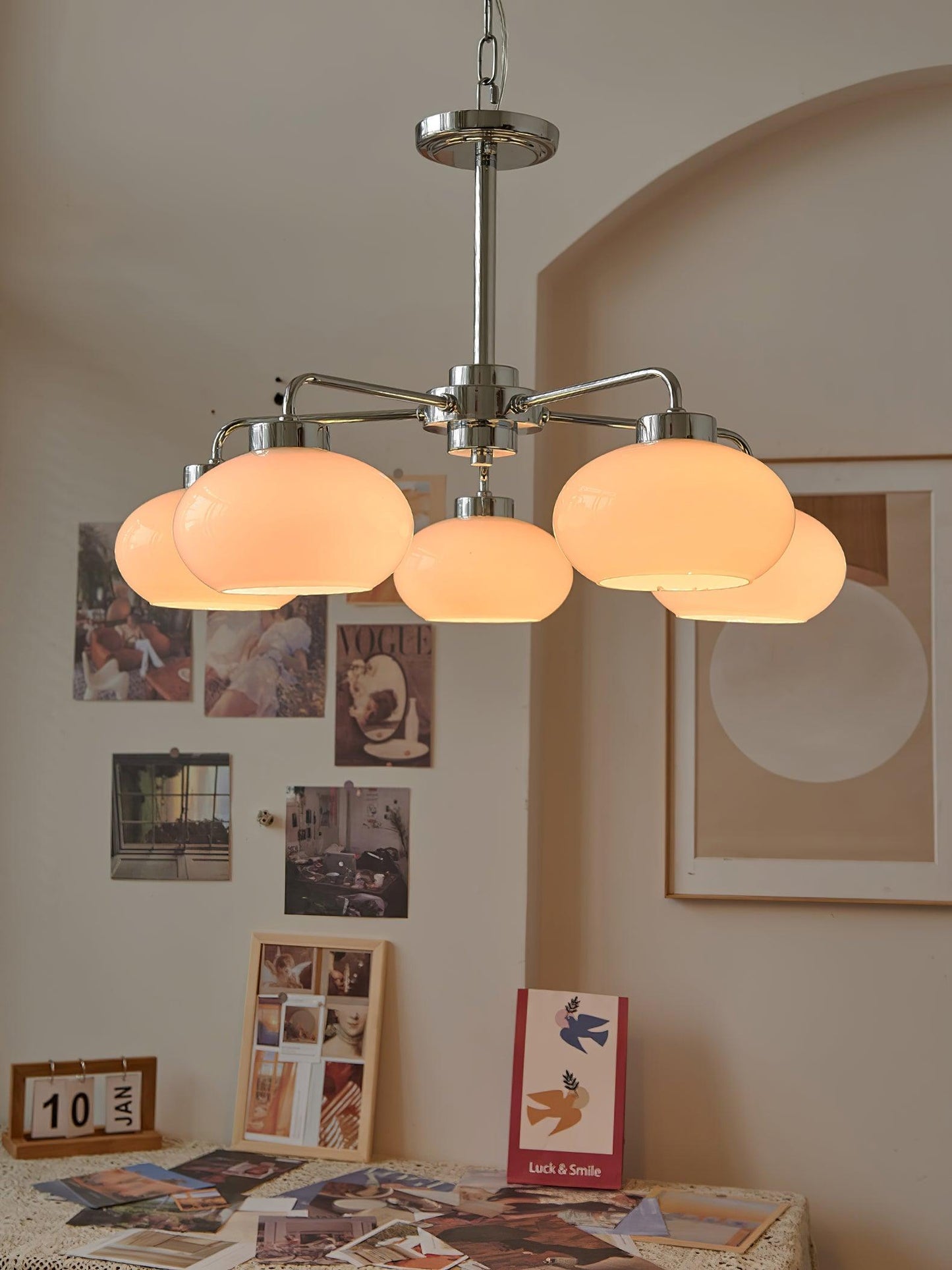 Elegant Oval Persimmon Chandelier with Adjustable Height & LED Lights