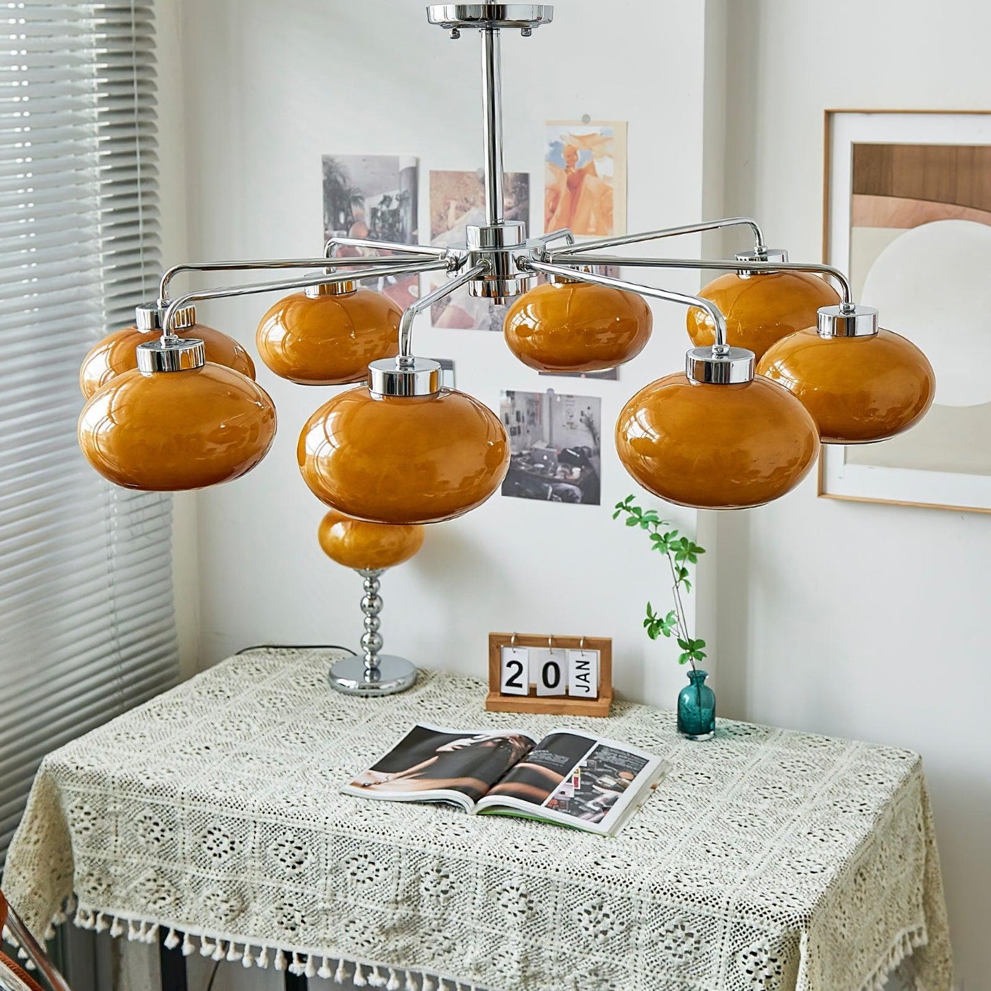 Elegant Oval Persimmon Chandelier with Adjustable Height & LED Lights