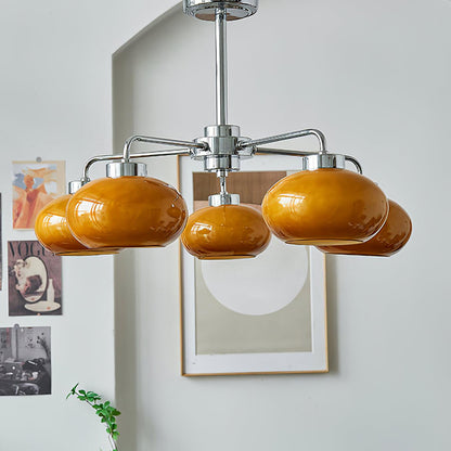 Elegant Oval Persimmon Chandelier with Adjustable Height & LED Lights