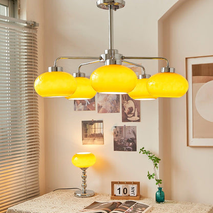 Elegant Oval Persimmon Chandelier with Adjustable Height & LED Lights