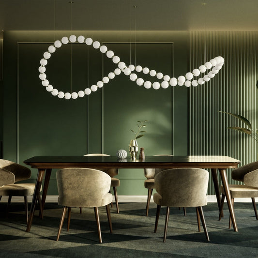 Customizable Pearl Drop Chandelier with Adjustable Height & LED Lights