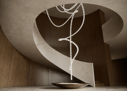 Customizable Pearl Drop Chandelier with Adjustable Height & LED Lights