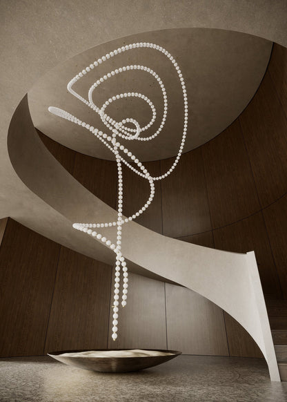 Customizable Pearl Drop Chandelier with Adjustable Height & LED Lights