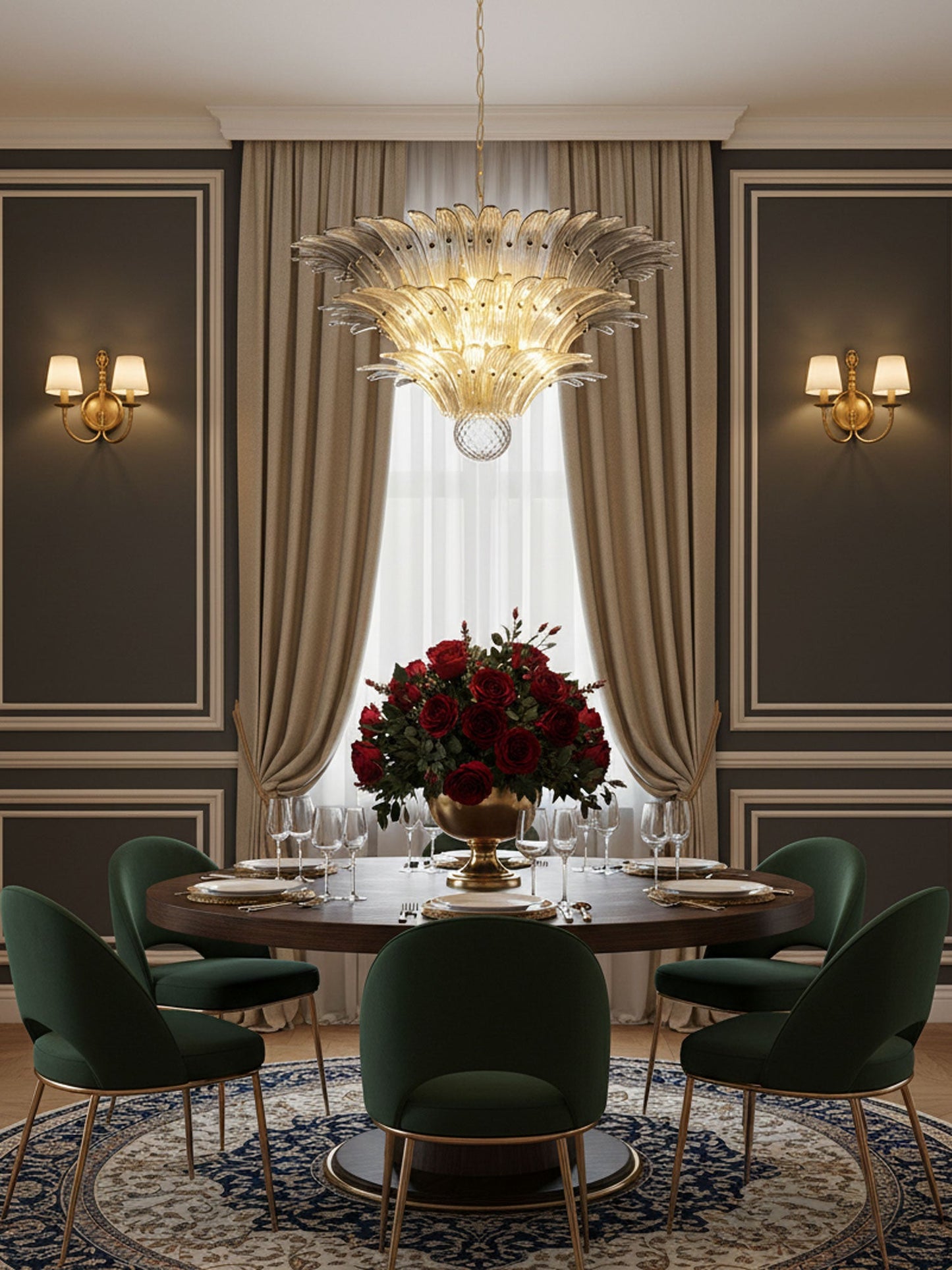 Elegant Palm Grove Glass Chandelier with Adjustable Height & LED Compa