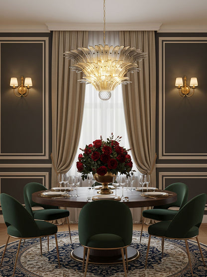 Elegant Palm Grove Glass Chandelier with Adjustable Height & LED Compa