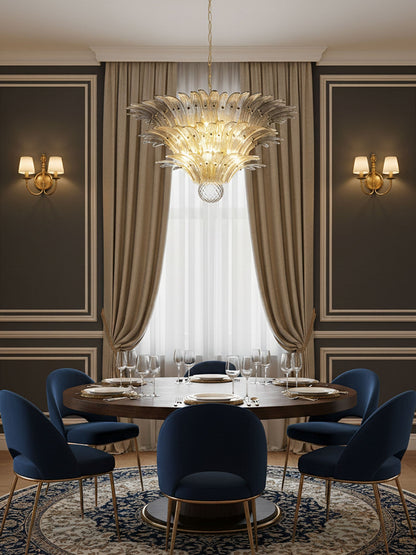 Elegant Palm Grove Glass Chandelier with Adjustable Height & LED Compa
