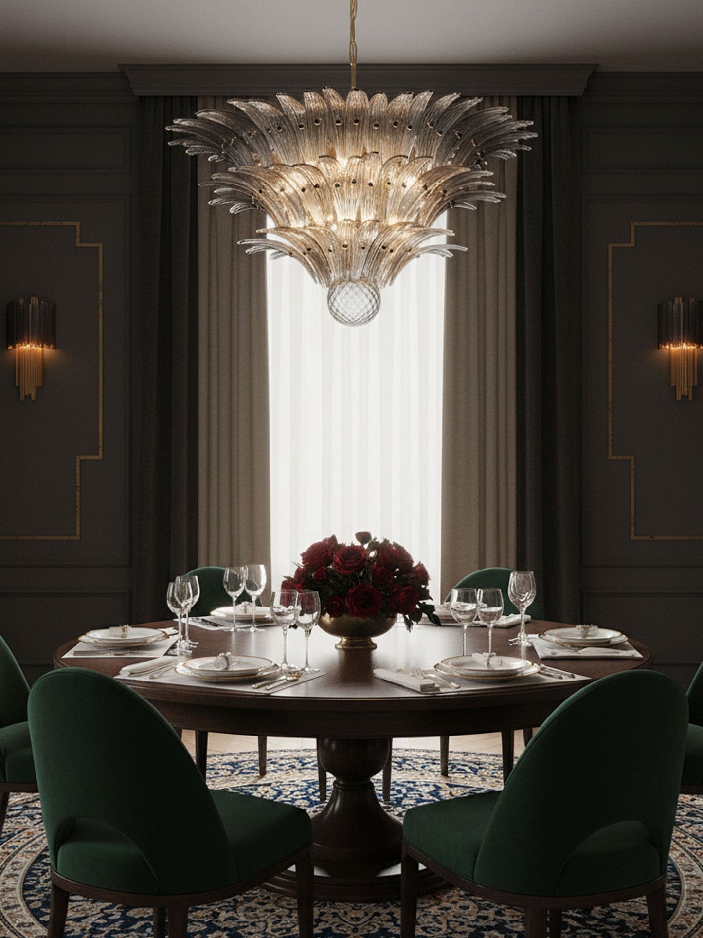 Elegant Palm Grove Glass Chandelier with Adjustable Height & LED Compa