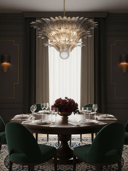 Elegant Palm Grove Glass Chandelier with Adjustable Height & LED Compa
