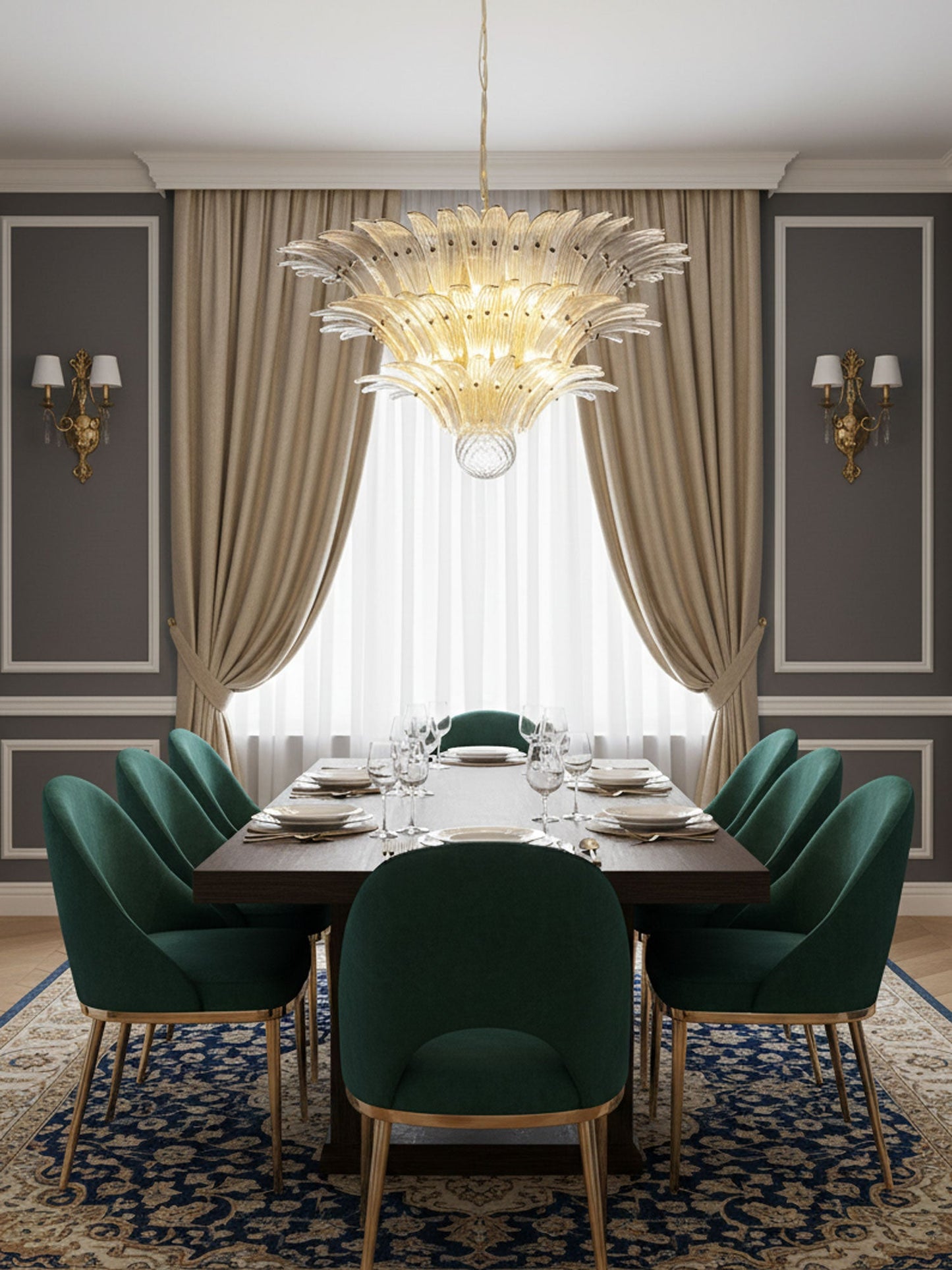 Elegant Palm Grove Glass Chandelier with Adjustable Height & LED Compa