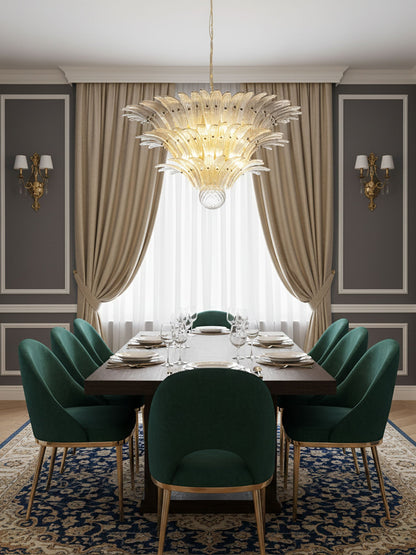 Elegant Palm Grove Glass Chandelier with Adjustable Height & LED Compa