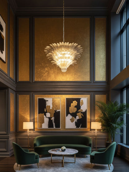 Elegant Palm Grove Glass Chandelier with Adjustable Height & LED Compa