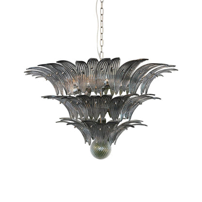 Elegant Palm Grove Glass Chandelier with Adjustable Height & LED Compa