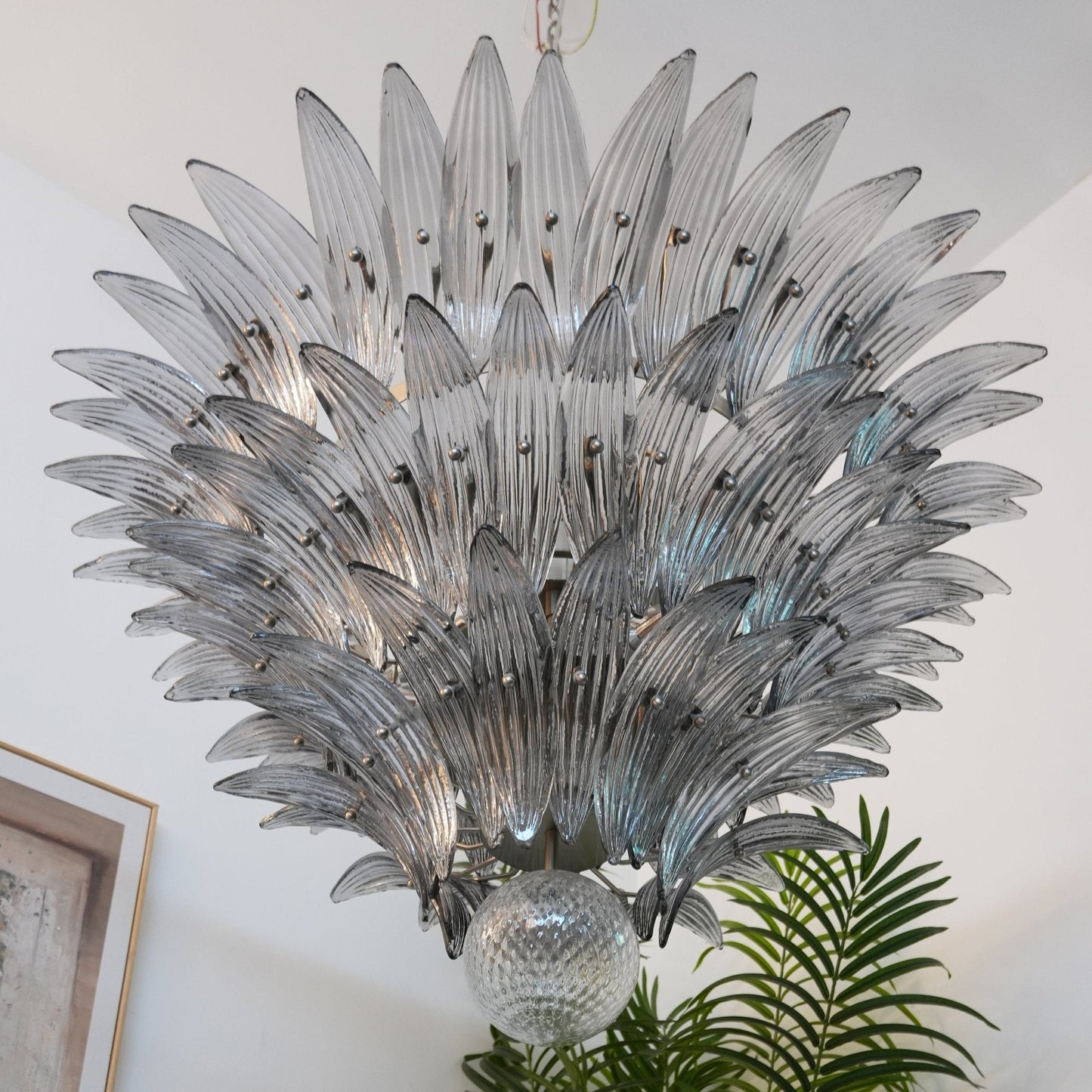 Elegant Palm Grove Glass Chandelier with Adjustable Height & LED Compa