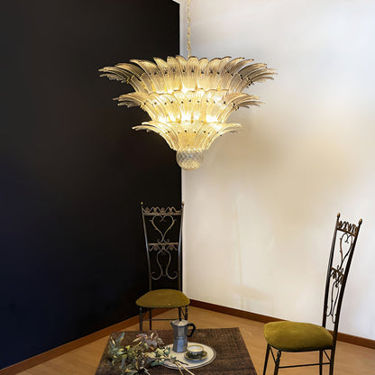 Elegant Palm Grove Glass Chandelier with Adjustable Height & LED Compa