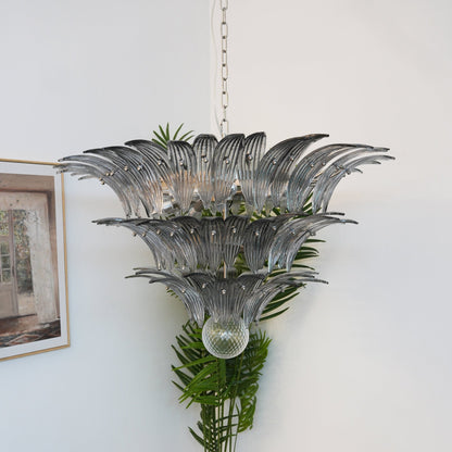 Elegant Palm Grove Glass Chandelier with Adjustable Height & LED Compa