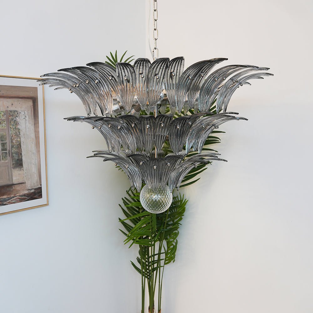 Elegant Palm Grove Glass Chandelier with Adjustable Height & LED Compa