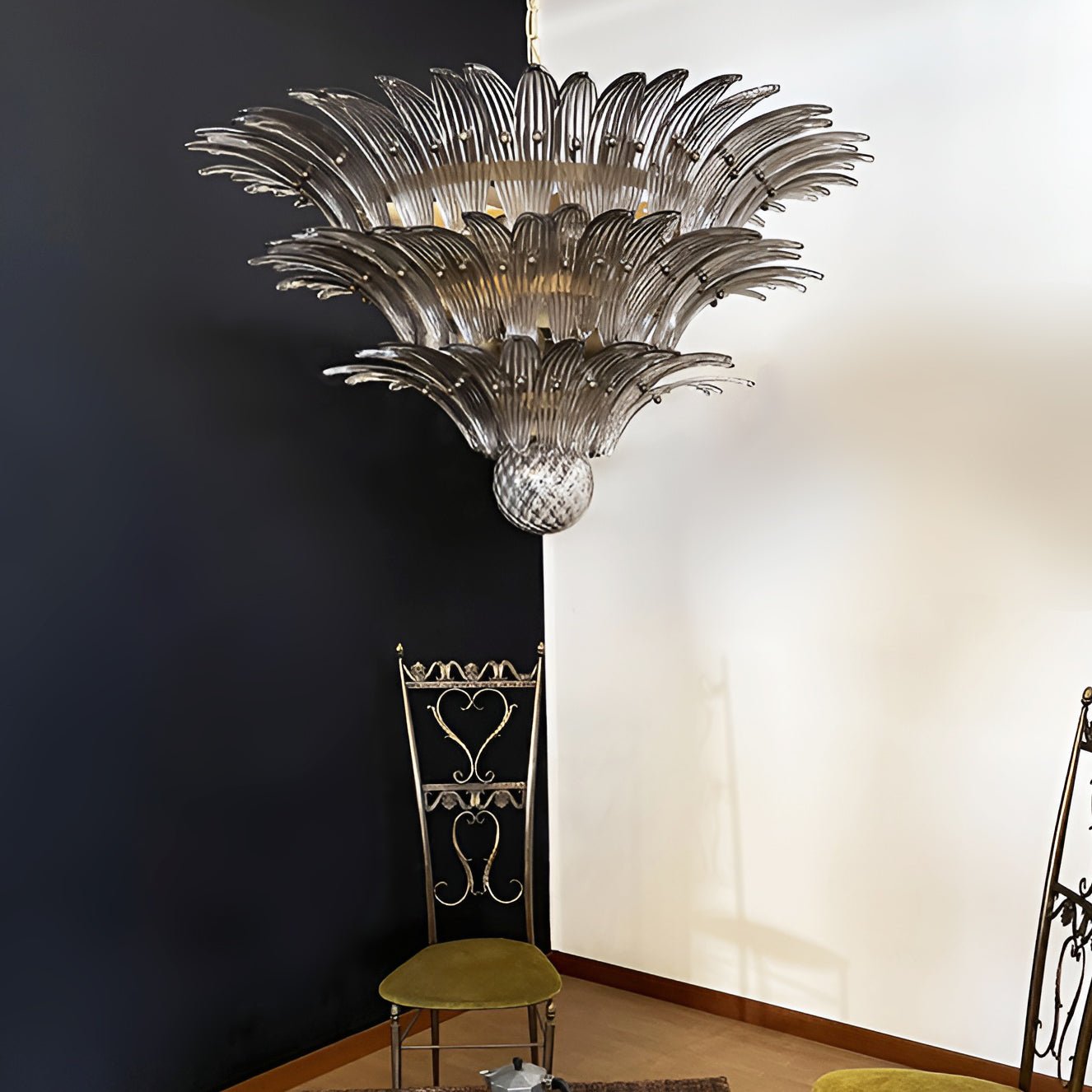 Elegant Palm Grove Glass Chandelier with Adjustable Height & LED Compa