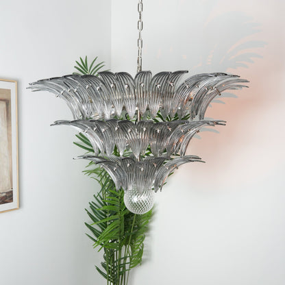 Elegant Palm Grove Glass Chandelier with Adjustable Height & LED Compa