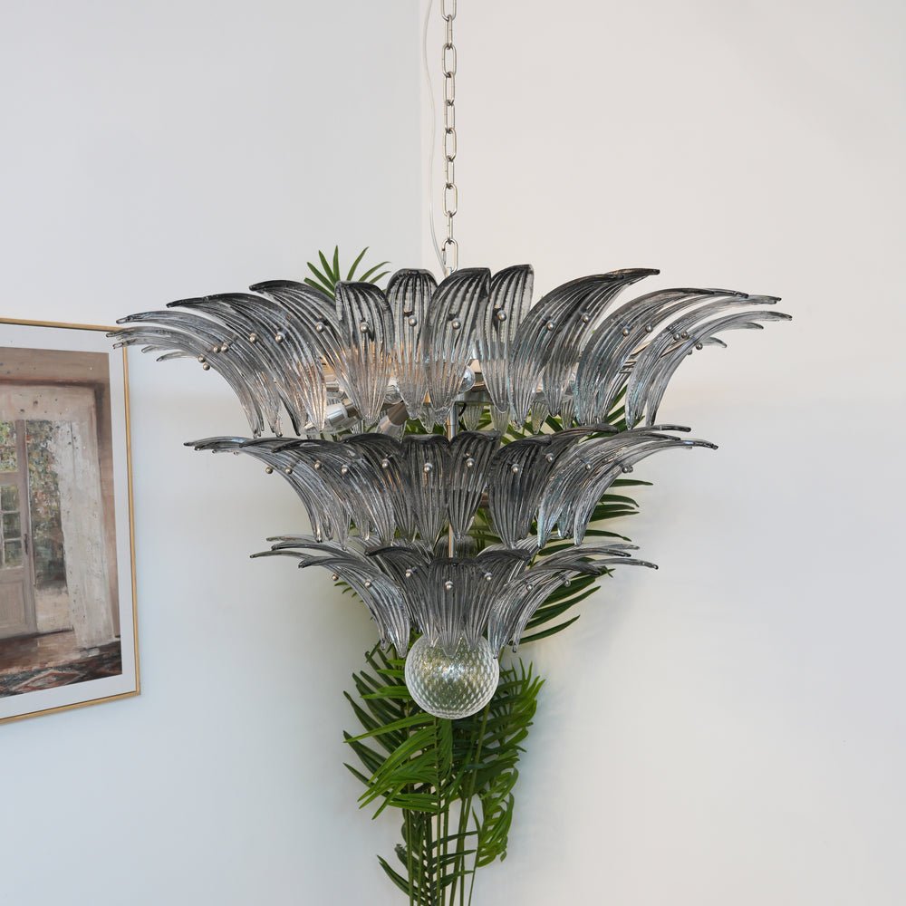 Elegant Palm Grove Glass Chandelier with Adjustable Height & LED Compa