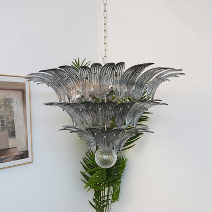 Elegant Palm Grove Glass Chandelier with Adjustable Height & LED Compa