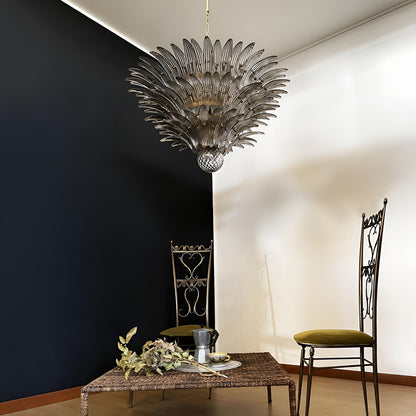 Elegant Palm Grove Glass Chandelier with Adjustable Height & LED Compa