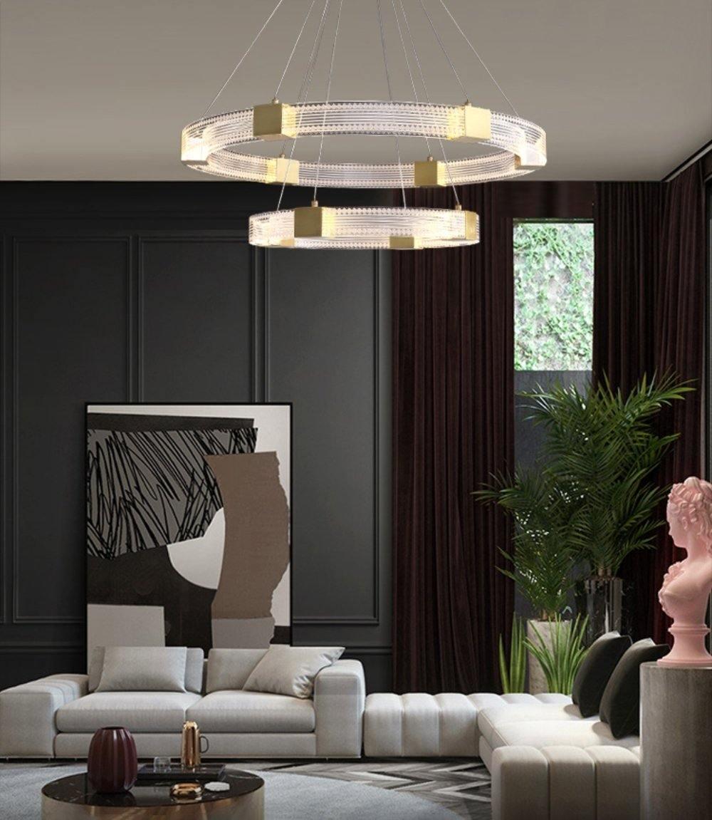 Modern Parallel Ring LED Chandelier with Dimmable Lighting & Energy Ef