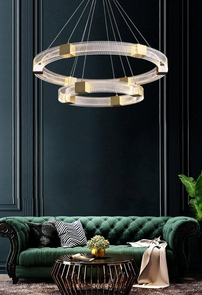 Modern Parallel Ring LED Chandelier with Dimmable Lighting & Energy Ef