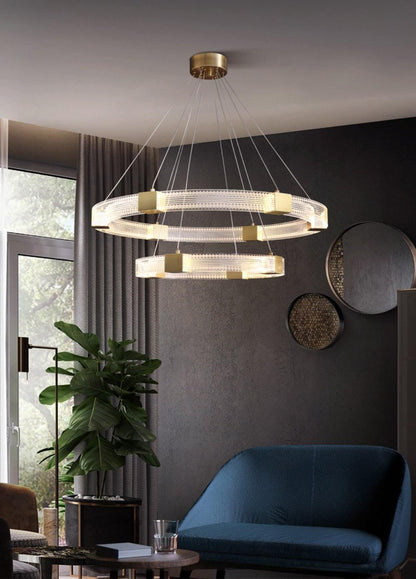 Modern Parallel Ring LED Chandelier with Dimmable Lighting & Energy Ef