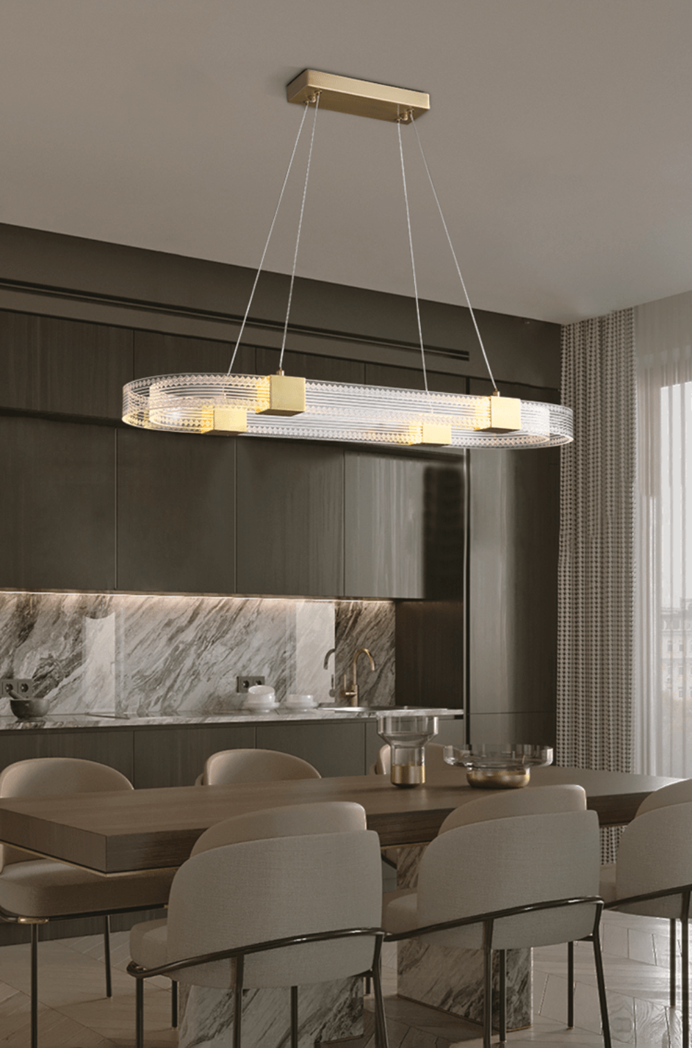 Modern Parallel Ring LED Chandelier with Dimmable Lighting & Energy Ef