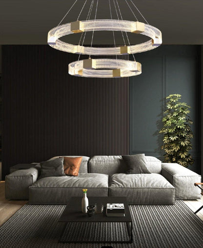 Modern Parallel Ring LED Chandelier with Dimmable Lighting & Energy Ef
