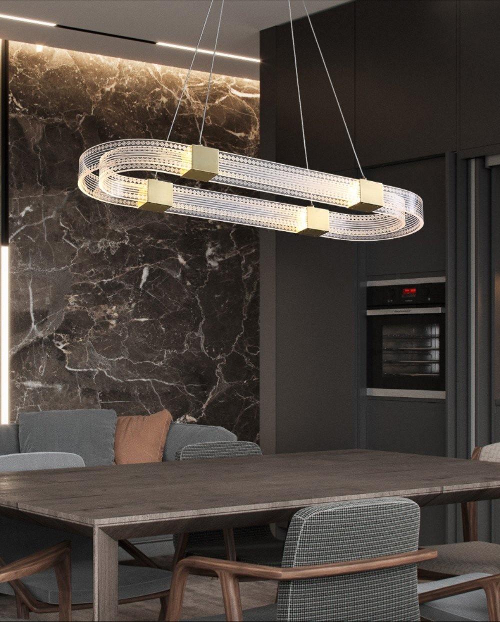 Modern Parallel Ring LED Chandelier with Dimmable Lighting & Energy Ef