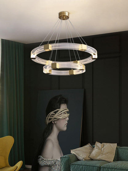 Modern Parallel Ring LED Chandelier with Dimmable Lighting & Energy Ef