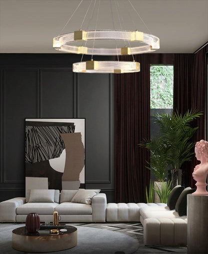 Modern Parallel Ring LED Chandelier with Dimmable Lighting & Energy Ef