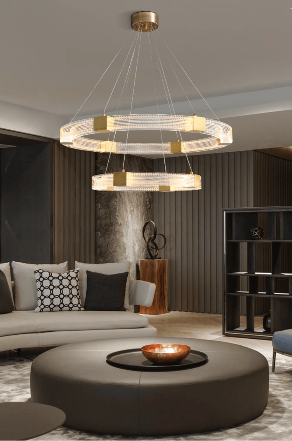 Modern Parallel Ring LED Chandelier with Dimmable Lighting & Energy Ef