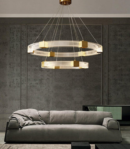Modern Parallel Ring LED Chandelier with Dimmable Lighting & Energy Ef