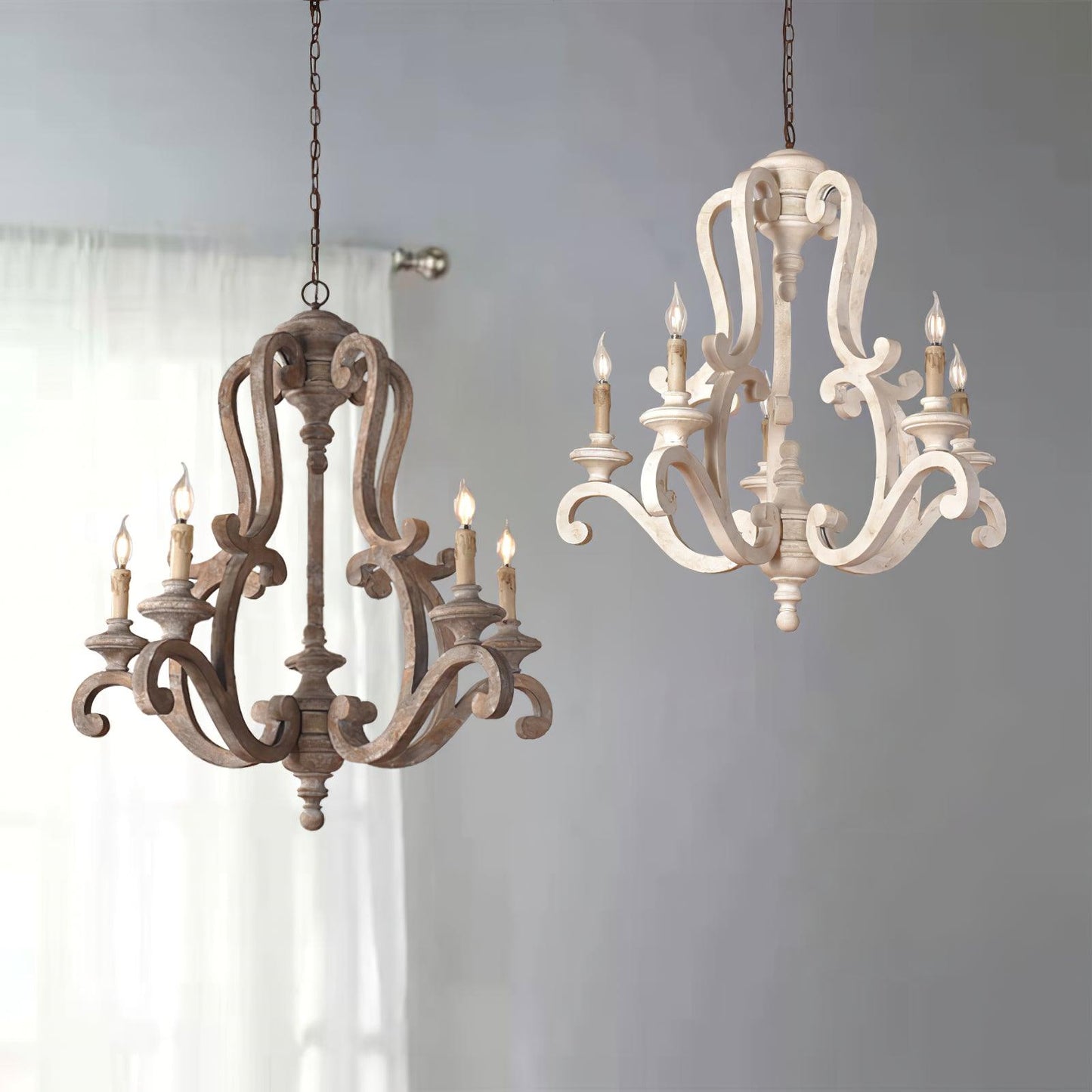 Parrotuncle Wooden Candle Chandelier - Rustic Design & Adjustable Heig