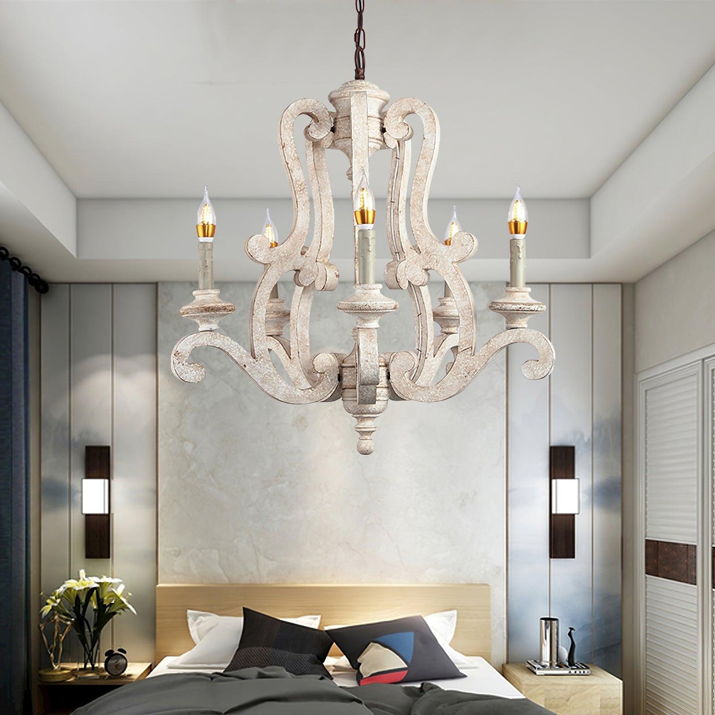 Parrotuncle Wooden Candle Chandelier - Rustic Design & Adjustable Heig