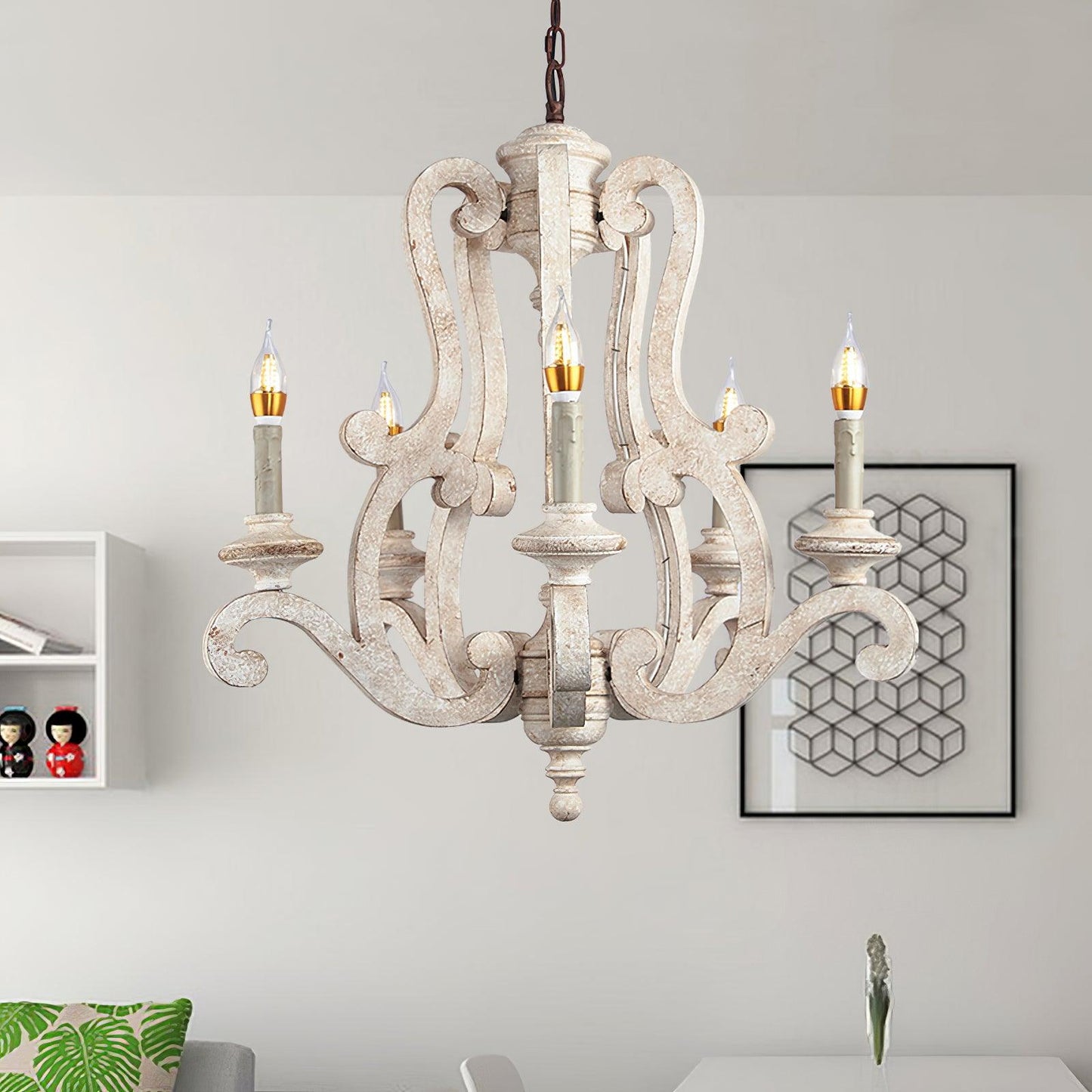 Parrotuncle Wooden Candle Chandelier - Rustic Design & Adjustable Heig