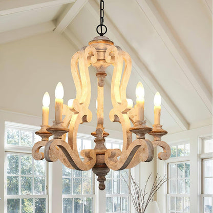 Parrotuncle Wooden Candle Chandelier - Rustic Design & Adjustable Heig