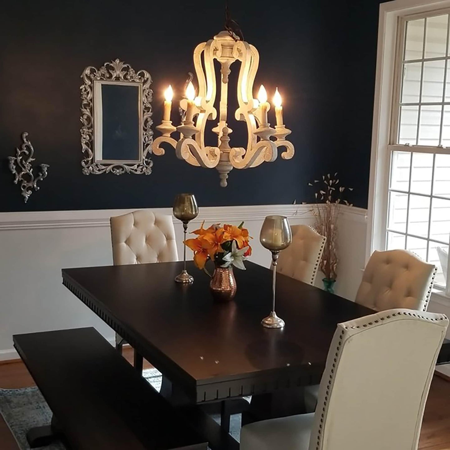 Parrotuncle Wooden Candle Chandelier - Rustic Design & Adjustable Heig