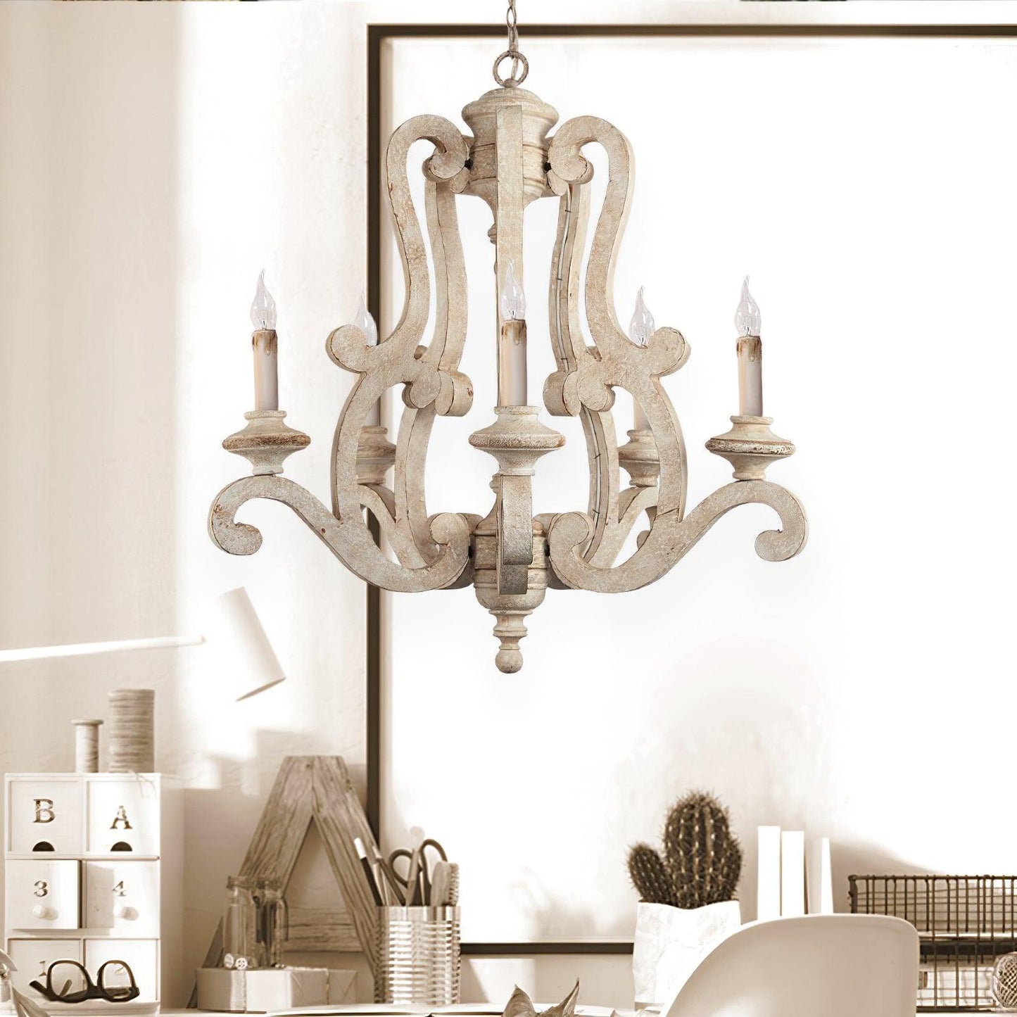 Parrotuncle Wooden Candle Chandelier - Rustic Design & Adjustable Heig