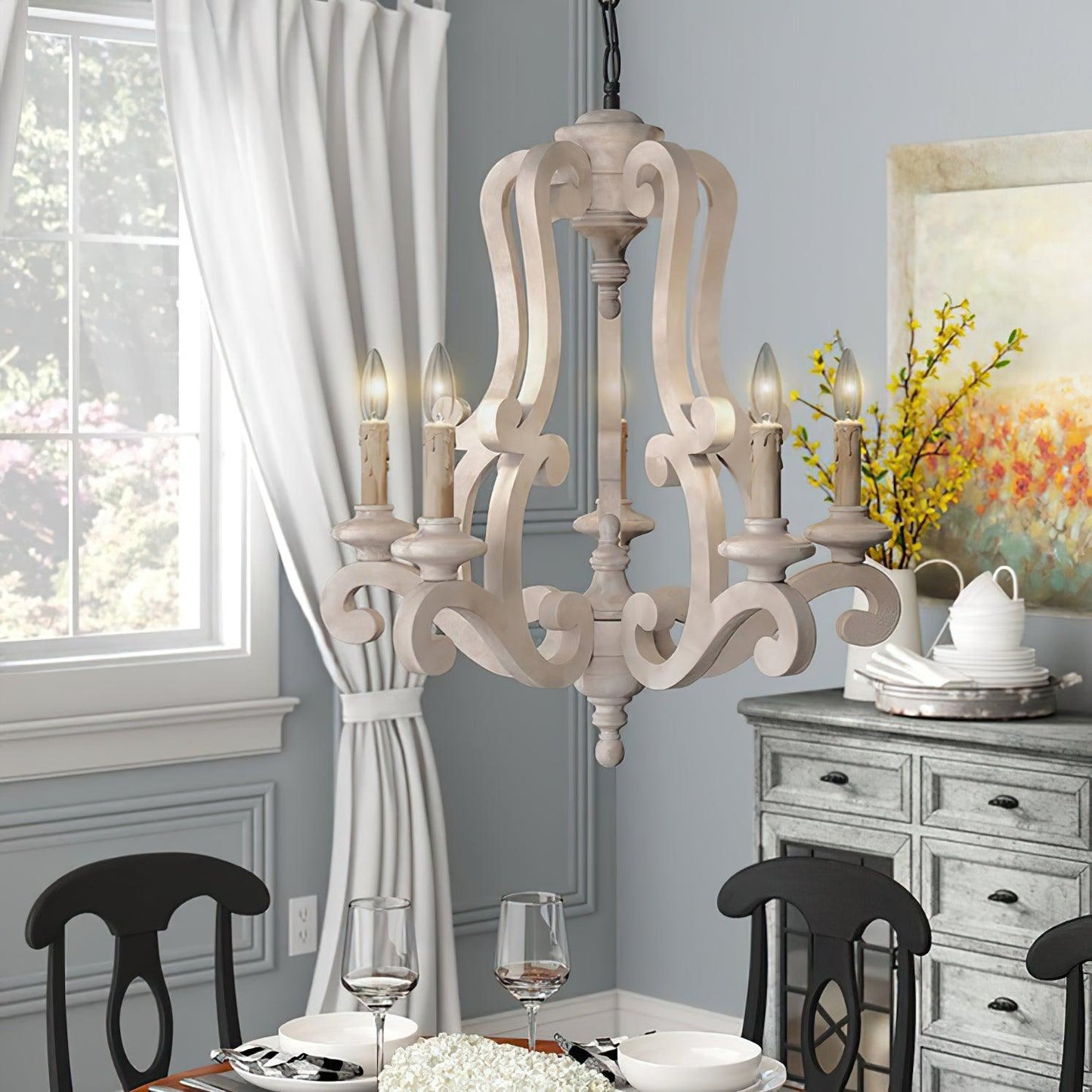 Parrotuncle Wooden Candle Chandelier - Rustic Design & Adjustable Heig