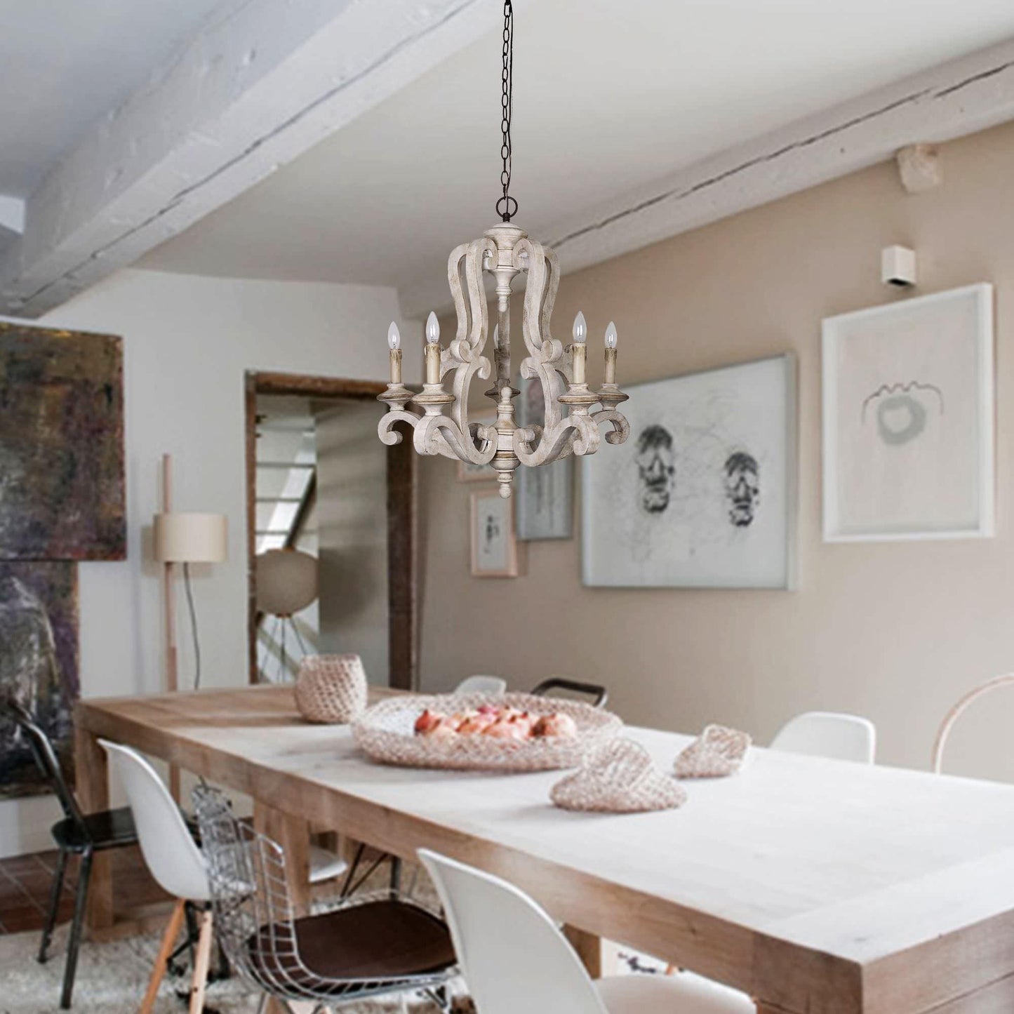 Parrotuncle Wooden Candle Chandelier - Rustic Design & Adjustable Heig