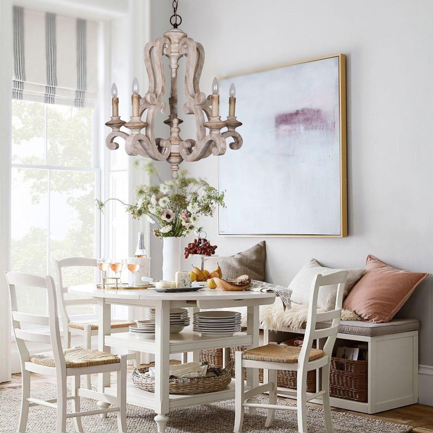 Parrotuncle Wooden Candle Chandelier - Rustic Design & Adjustable Heig