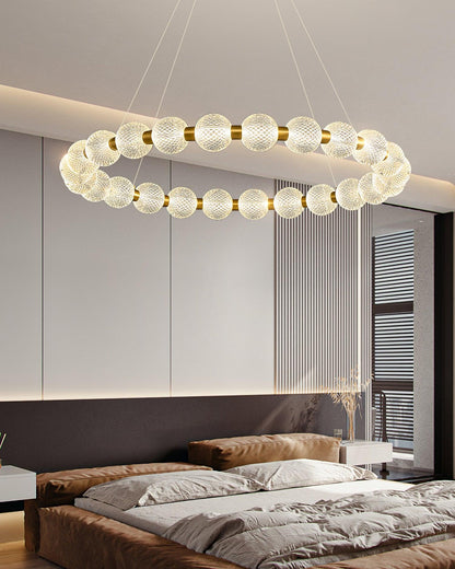Elegant Pearl Chandelier with Adjustable Height and Crystal Accents