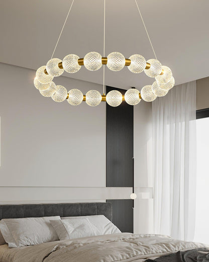 Elegant Pearl Chandelier with Adjustable Height and Crystal Accents